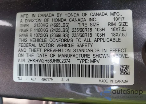 2018 Honda Cr-V Ex из США, поврежденный, VIN 2HKRW2H56JH602374